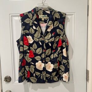 Vintage Hawaiian Floral Sleeveless Blouse